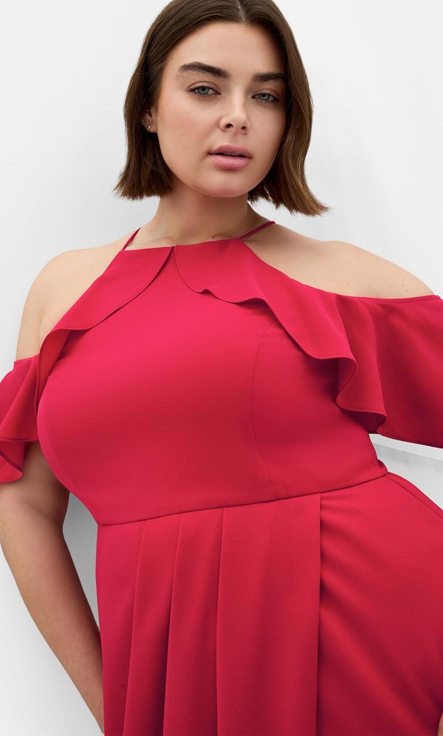 image:imageCity Chic Womens Plus Size Cocktail Dress Love Siren Ruffle ShoulderSiren Red