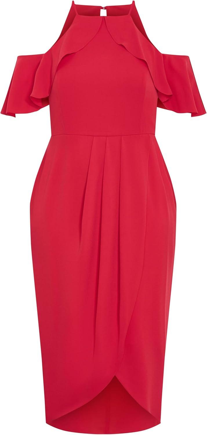 image:imageCity Chic Womens Plus Size Cocktail Dress Love Siren Ruffle ShoulderSiren Red