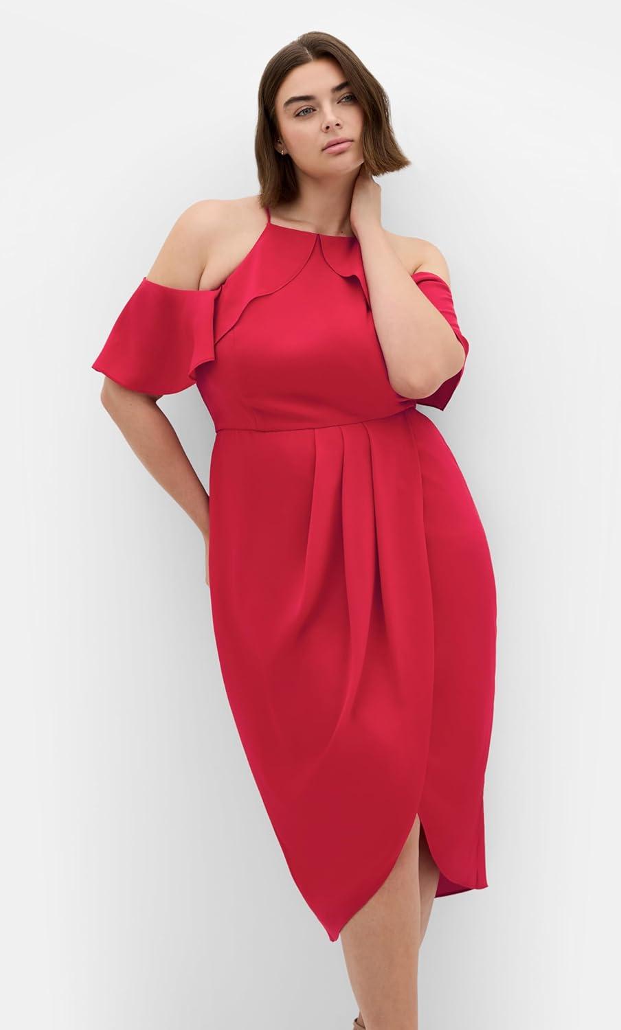 image:imageCity Chic Womens Plus Size Cocktail Dress Love Siren Ruffle ShoulderSiren Red