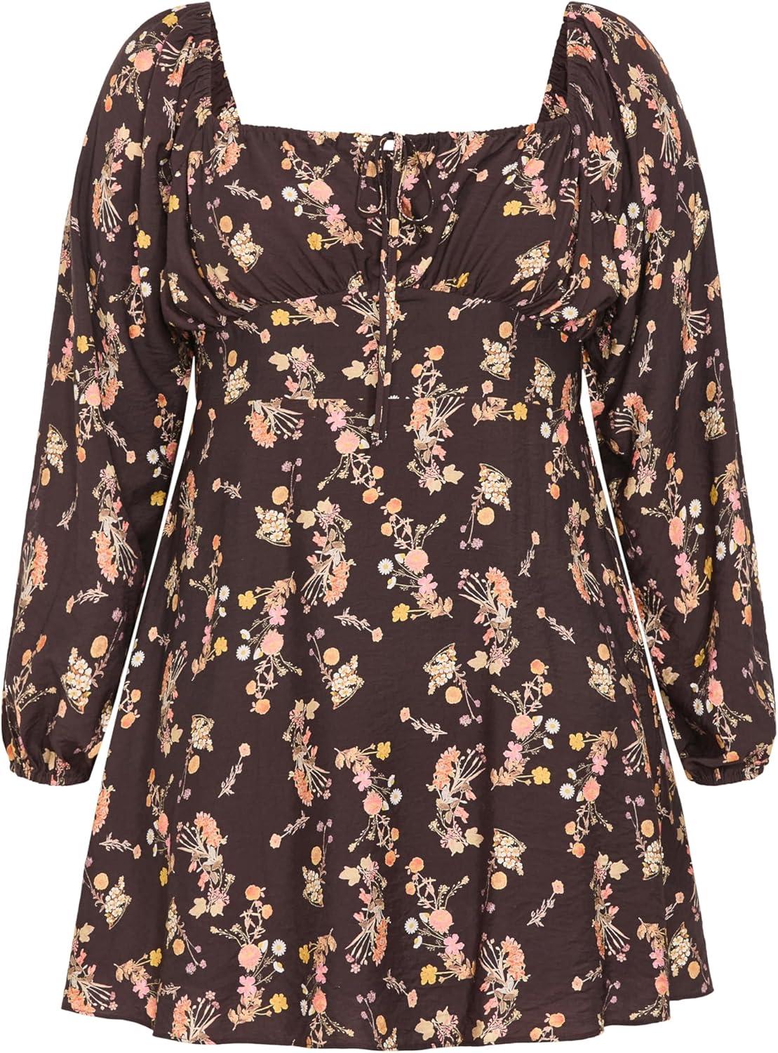 image:imageCity Chic Womens Plus Size Dress Abbie Long Sleeve Print MiniCocoa Bloom