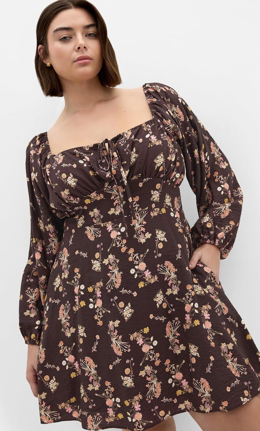 image:imageCity Chic Womens Plus Size Dress Abbie Long Sleeve Print MiniCocoa Bloom