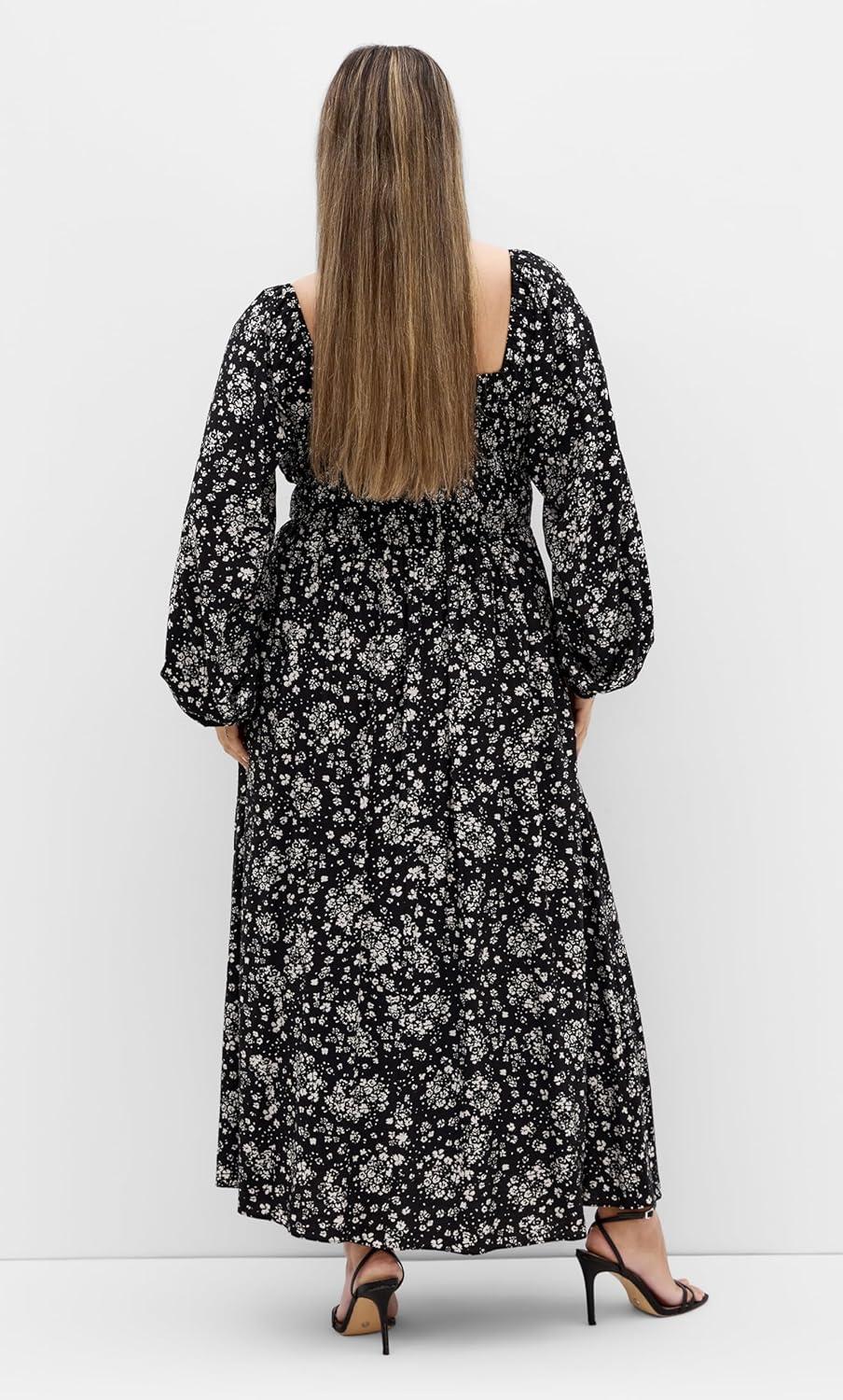 image:imageCity Chic Womens Plus Size Dress Abbigail Long Sleeve Print MaxiBlack Ditsy