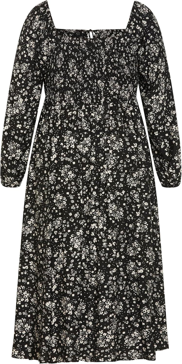 image:imageCity Chic Womens Plus Size Dress Abbigail Long Sleeve Print MaxiBlack Ditsy