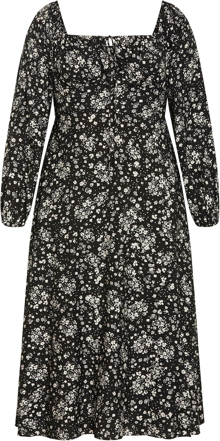 image:imageCity Chic Womens Plus Size Dress Abbigail Long Sleeve Print MaxiBlack Ditsy