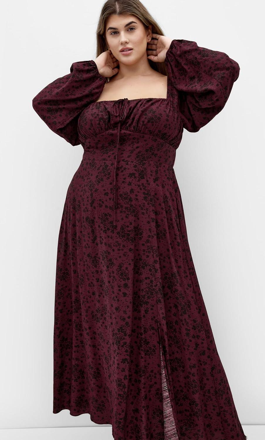 image:imageCity Chic Womens Plus Size Dress Abbigail Long Sleeve Print MaxiCherry Ditsy