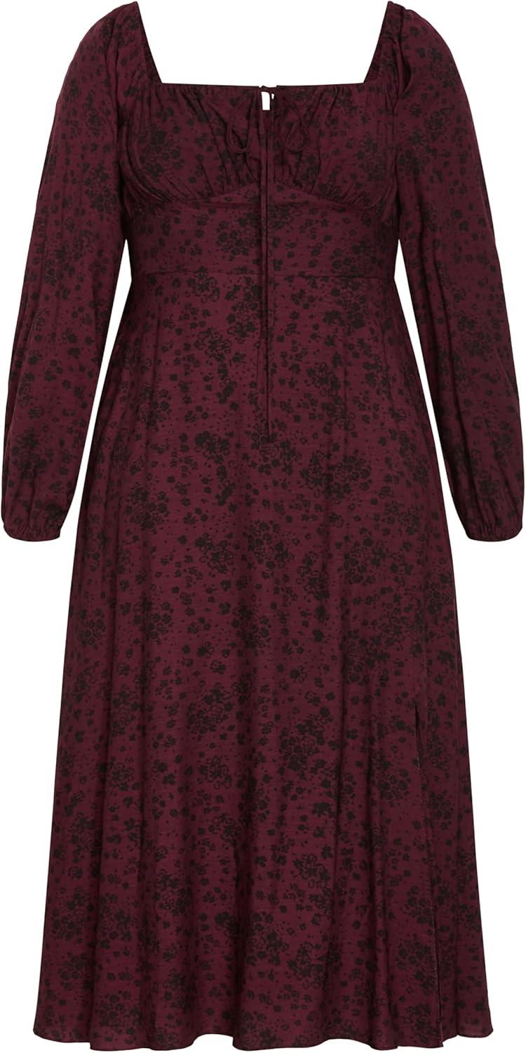 image:imageCity Chic Womens Plus Size Dress Abbigail Long Sleeve Print MaxiCherry Ditsy