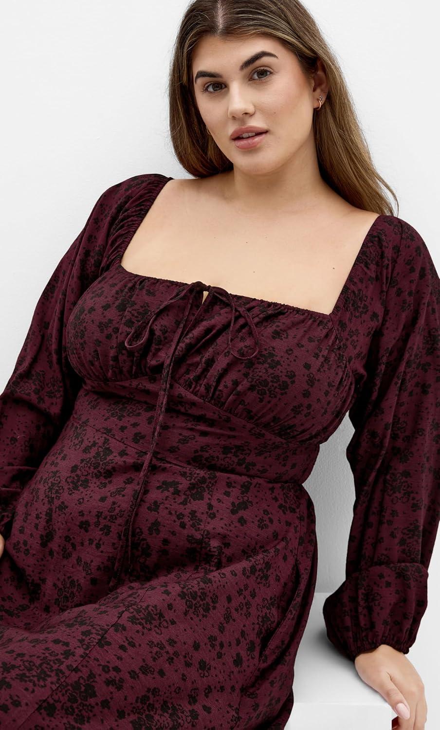 image:imageCity Chic Womens Plus Size Dress Abbigail Long Sleeve Print MaxiCherry Ditsy