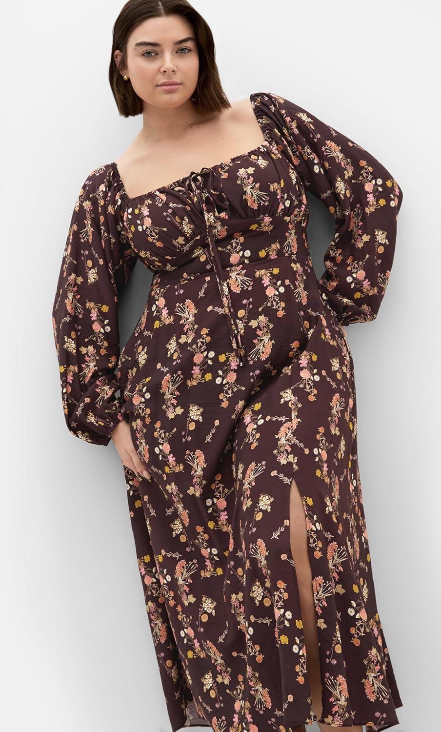 image:imageCity Chic Womens Plus Size Dress Abbigail Long Sleeve Print MaxiCocoa Bloom