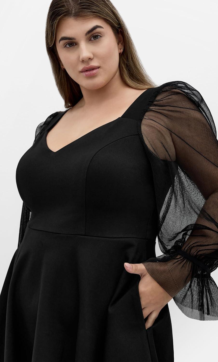 image:imageCity Chic Womens Plus Size Dress Alannah Mesh Sleeve MiniBlack