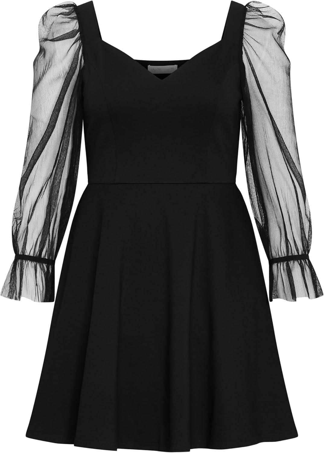 image:imageCity Chic Womens Plus Size Dress Alannah Mesh Sleeve MiniBlack