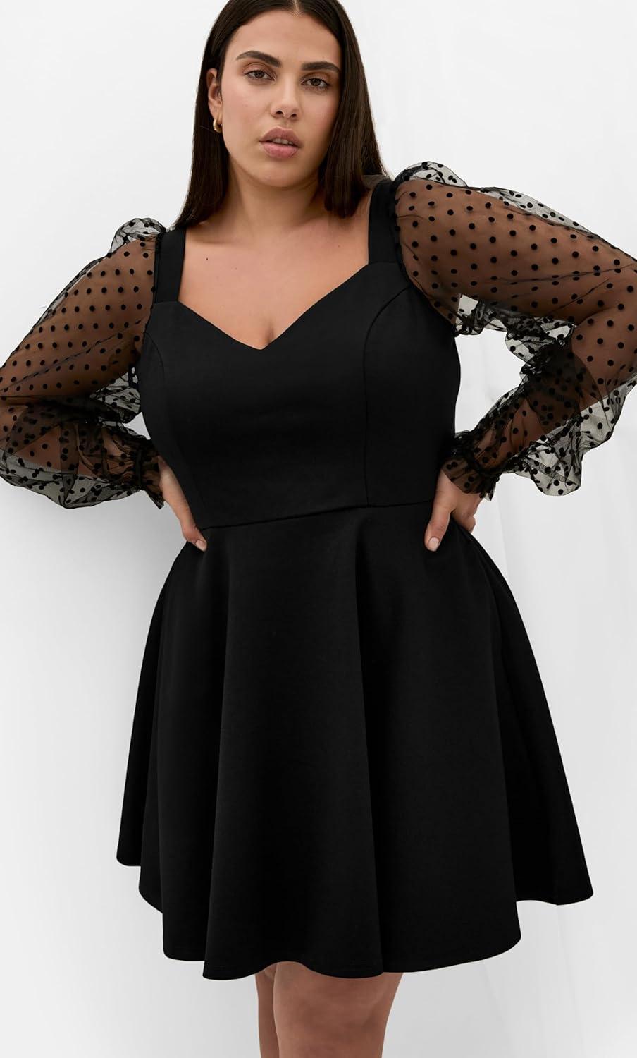 image:imageCity Chic Womens Plus Size Dress Asher Spot Sleeve SkaterBlack
