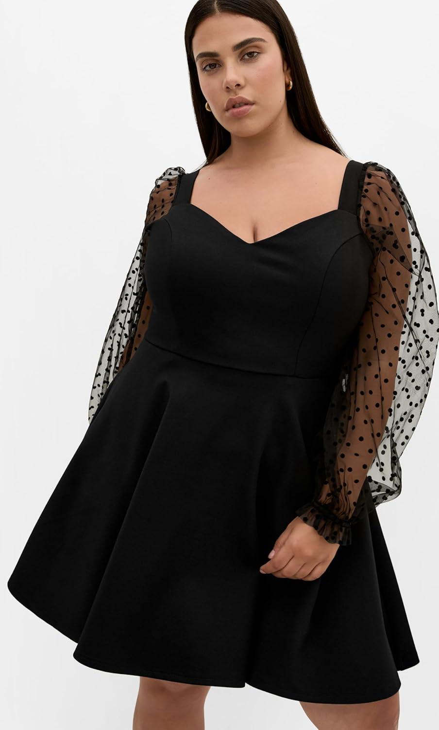 image:imageCity Chic Womens Plus Size Dress Asher Spot Sleeve SkaterBlack