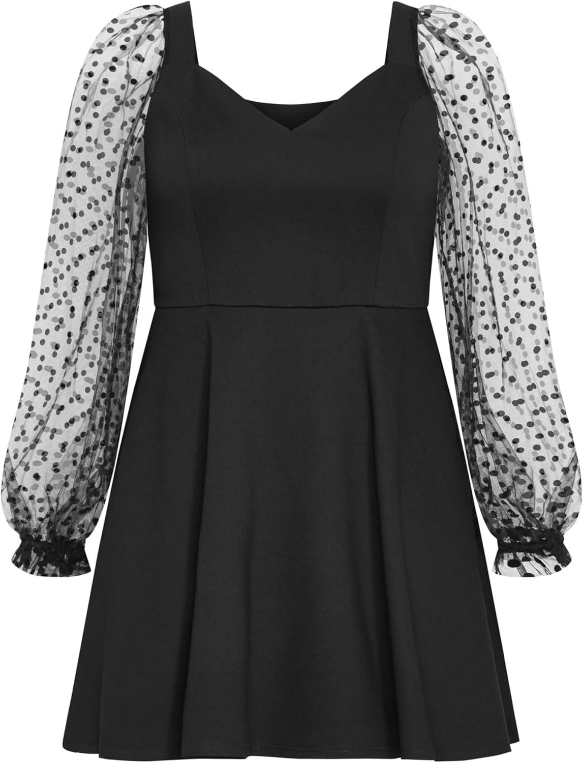 image:imageCity Chic Womens Plus Size Dress Asher Spot Sleeve SkaterBlack