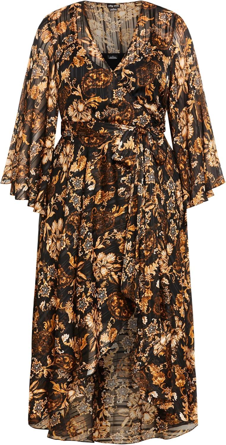image:imageCity Chic Womens Plus Size Dress Cameron MaxiOrange Print