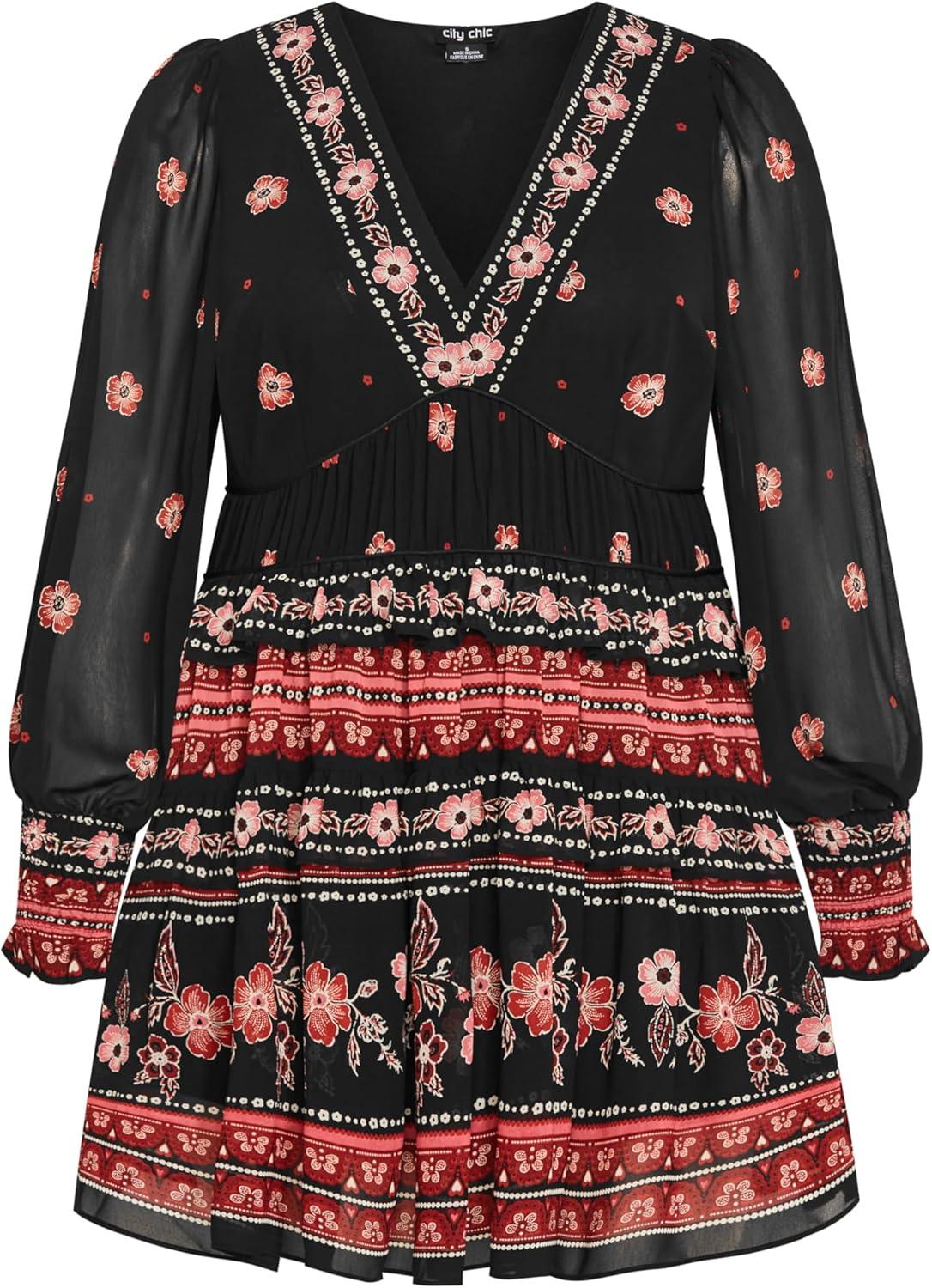 image:imageCity Chic Womens Plus Size Dress Ophelia MiniBorder Print