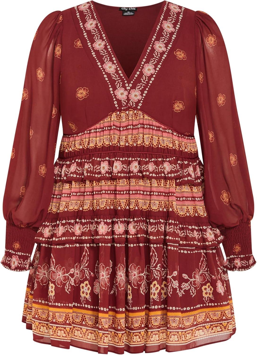 image:imageCity Chic Womens Plus Size Dress Ophelia MiniOrange Print