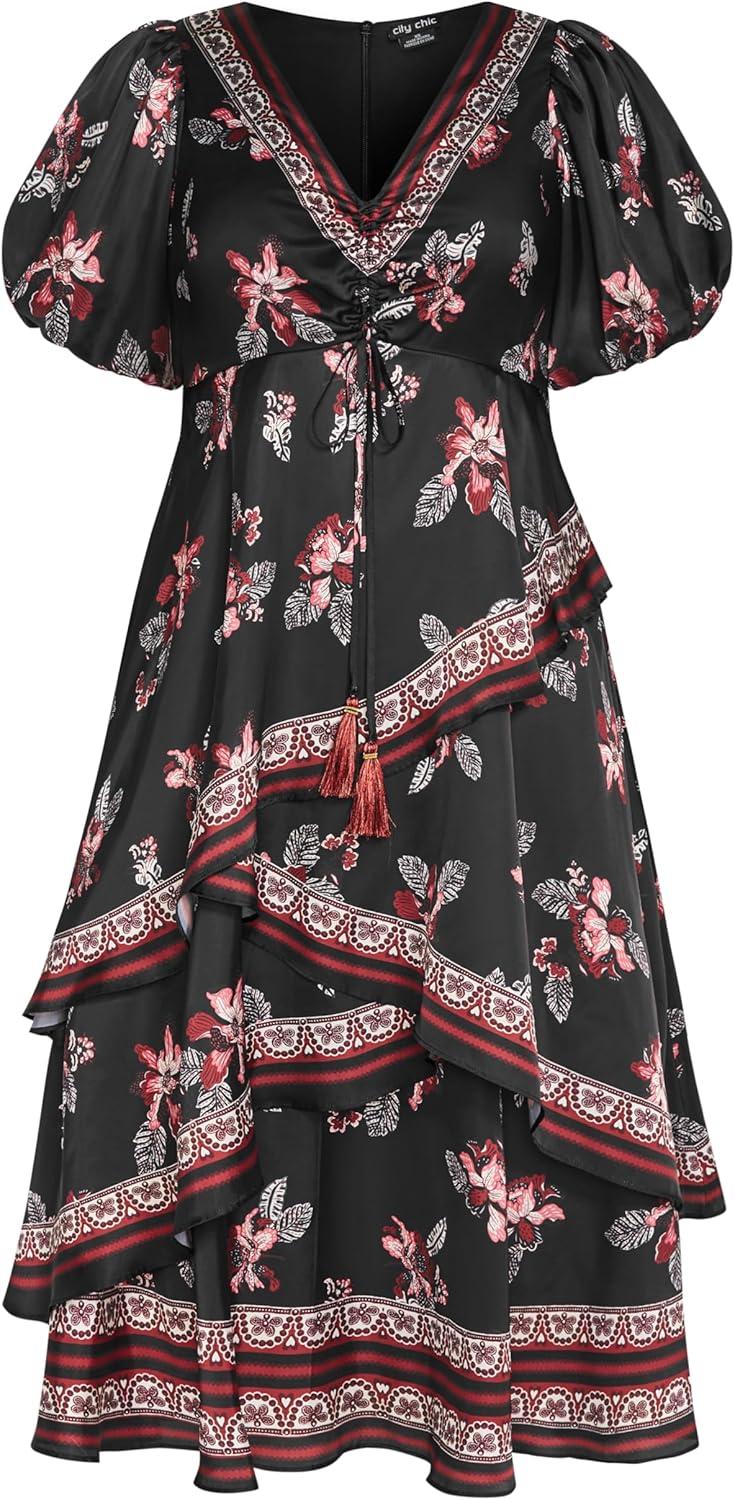 image:imageCity Chic Womens Plus Size Dress Thea Puff SleeveFloral