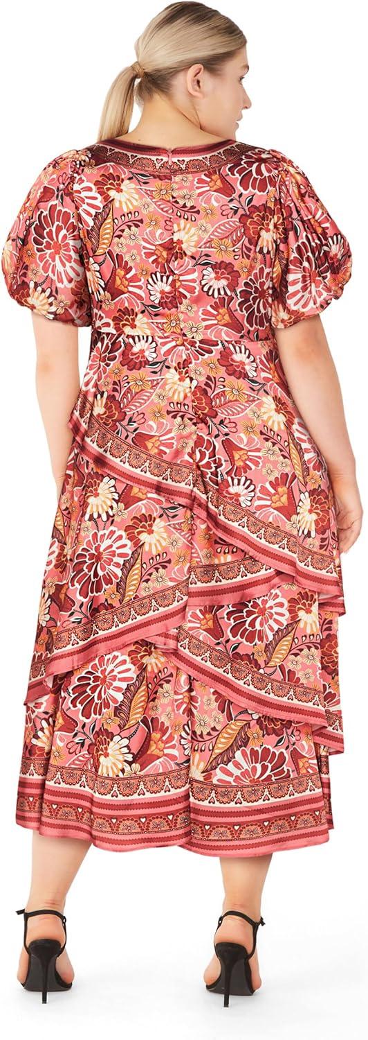 image:imageCity Chic Womens Plus Size Dress Thea Puff SleeveRose Print
