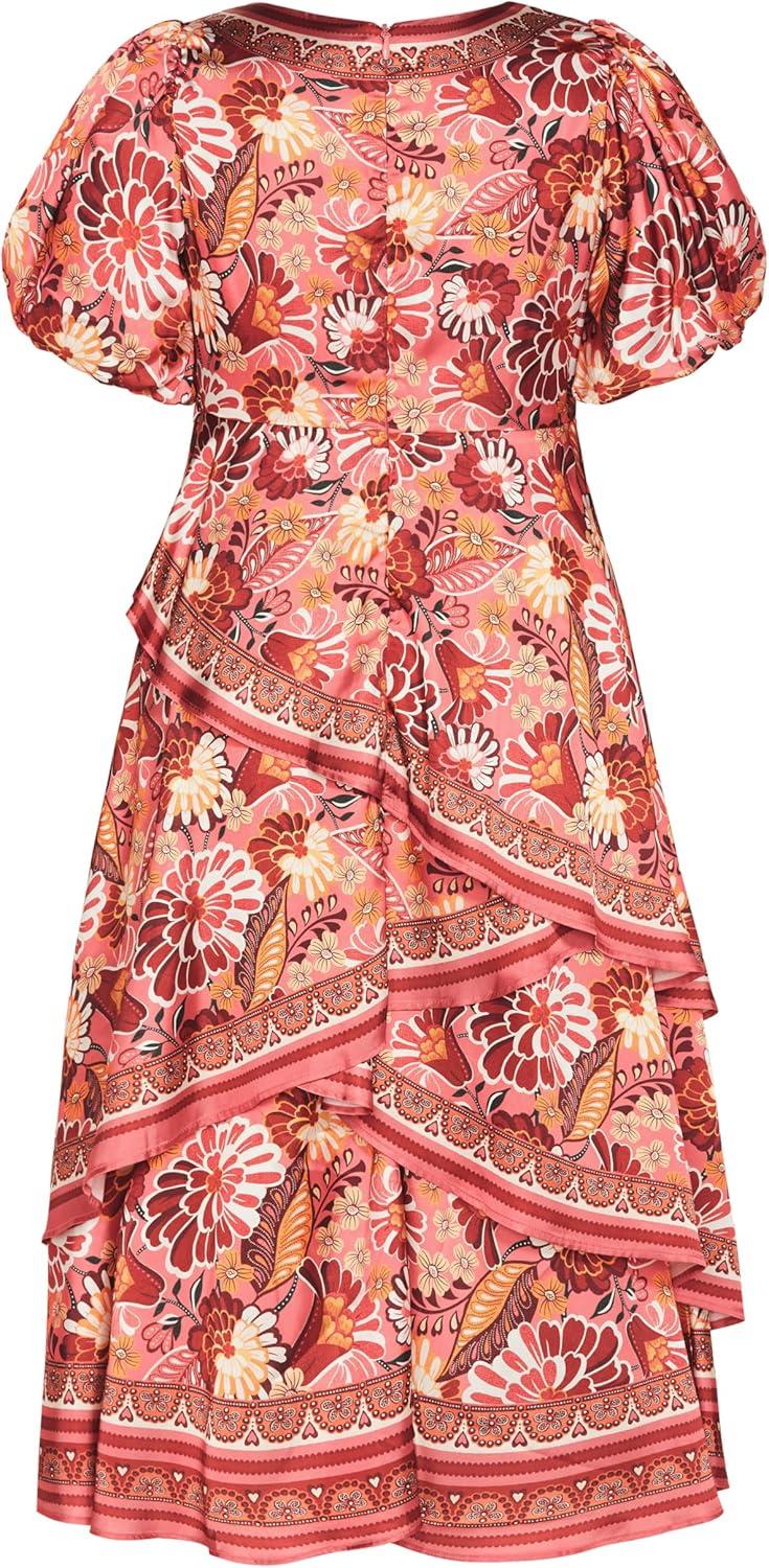 image:imageCity Chic Womens Plus Size Dress Thea Puff SleeveRose Print