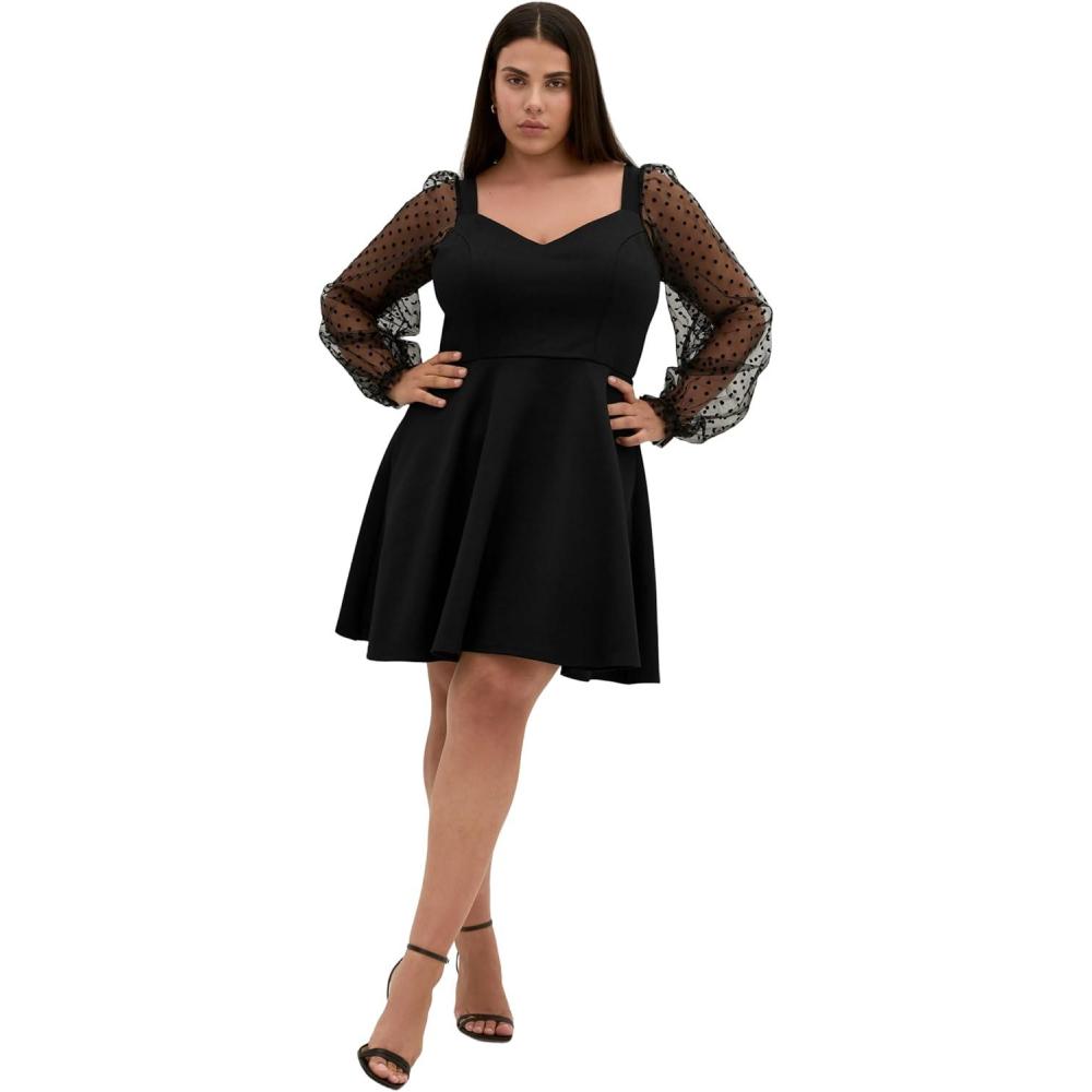 image:imageCity Chic Womens Plus Size Dress  Asher Spot Sleeve SkaterBlack