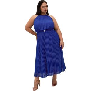 City Chic Womens Cocktail Dress – Ruby Halter Pleated Midi(Lapis)