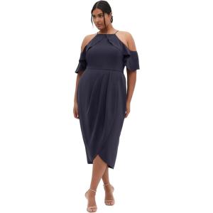 City Chic Women’s Plus Size Cocktail Dress – Love Siren Ruffle Shoulder(Navy)