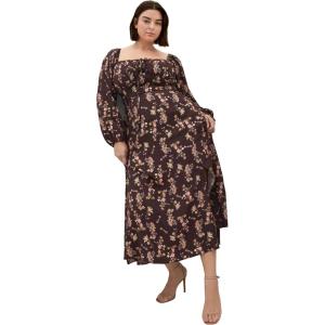 City Chic Women’s Plus Size Dress – Abbigail Long Sleeve Print Maxi(Cocoa Bloom)