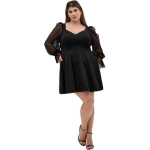 City Chic Women’s Plus Size Dress – Alannah Mesh Sleeve Mini(Black)