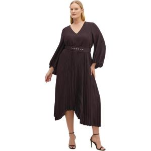 City Chic Women’s Plus Size Dress – Amara Pleat Midi(Chocolate)