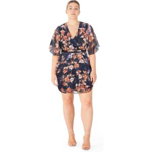 City Chic Women’s Plus Size Dress – Lyra Wrap Print(Navy)