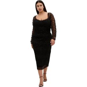 City Chic Women’s Plus Size Dress – Sofie Dobby Spot Midi(Black)
