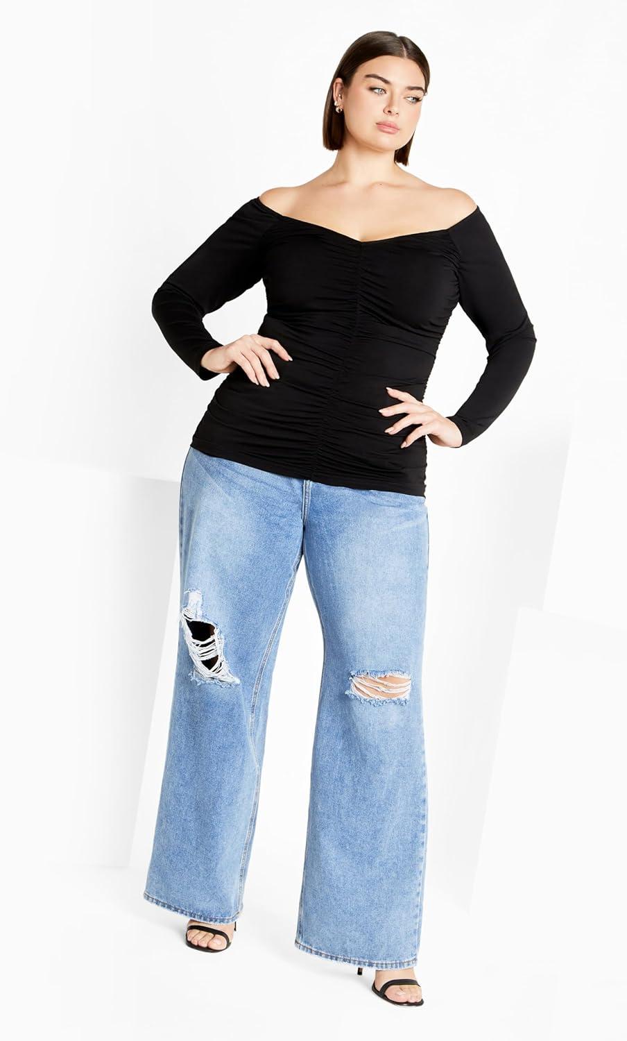 image:imageCITY CHIC Plus Size Top Ruched Sally TopBlack