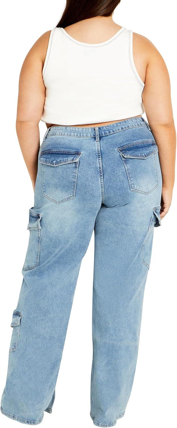 image:imageCity Chic Plus Size Jeans Cargo Luna Wide Leg JeanLight Denim