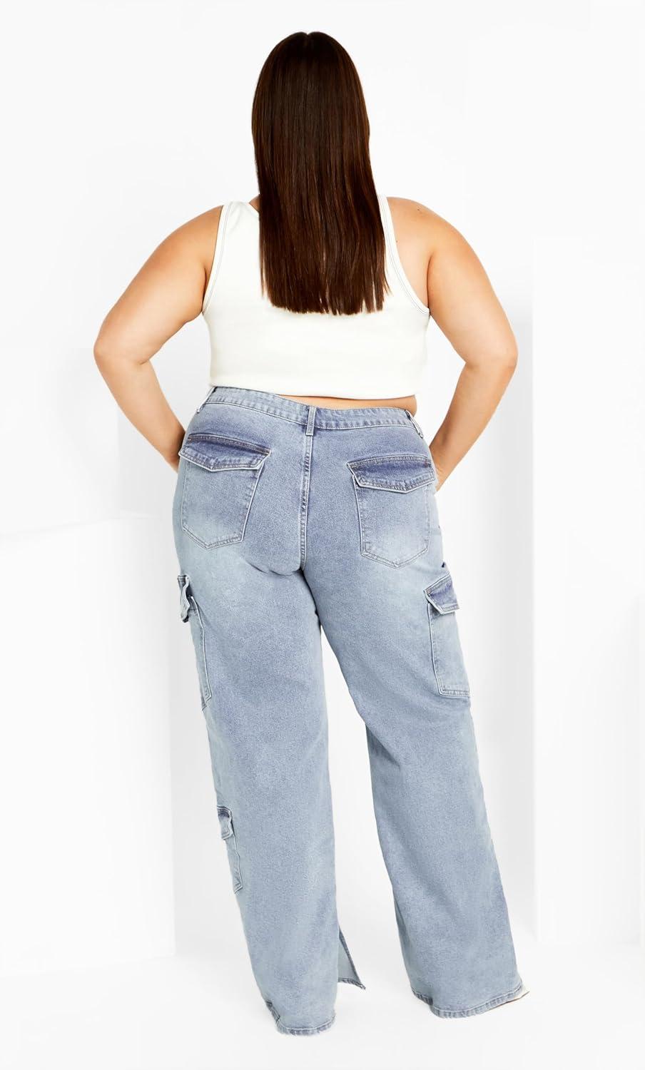 image:imageCity Chic Plus Size Jeans Cargo Luna Wide Leg JeanLight Denim