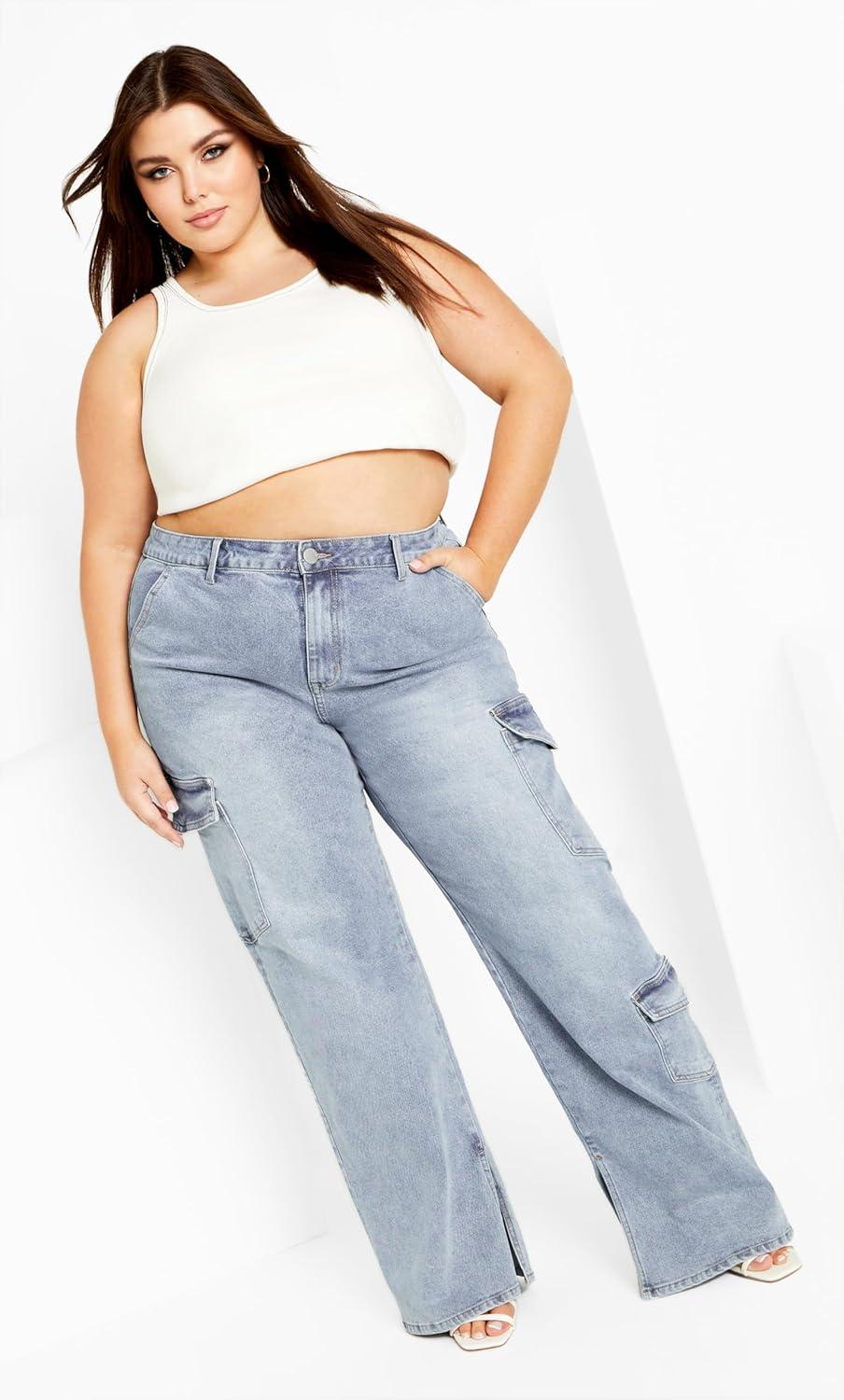 image:imageCity Chic Plus Size Jeans Cargo Luna Wide Leg JeanLight Denim