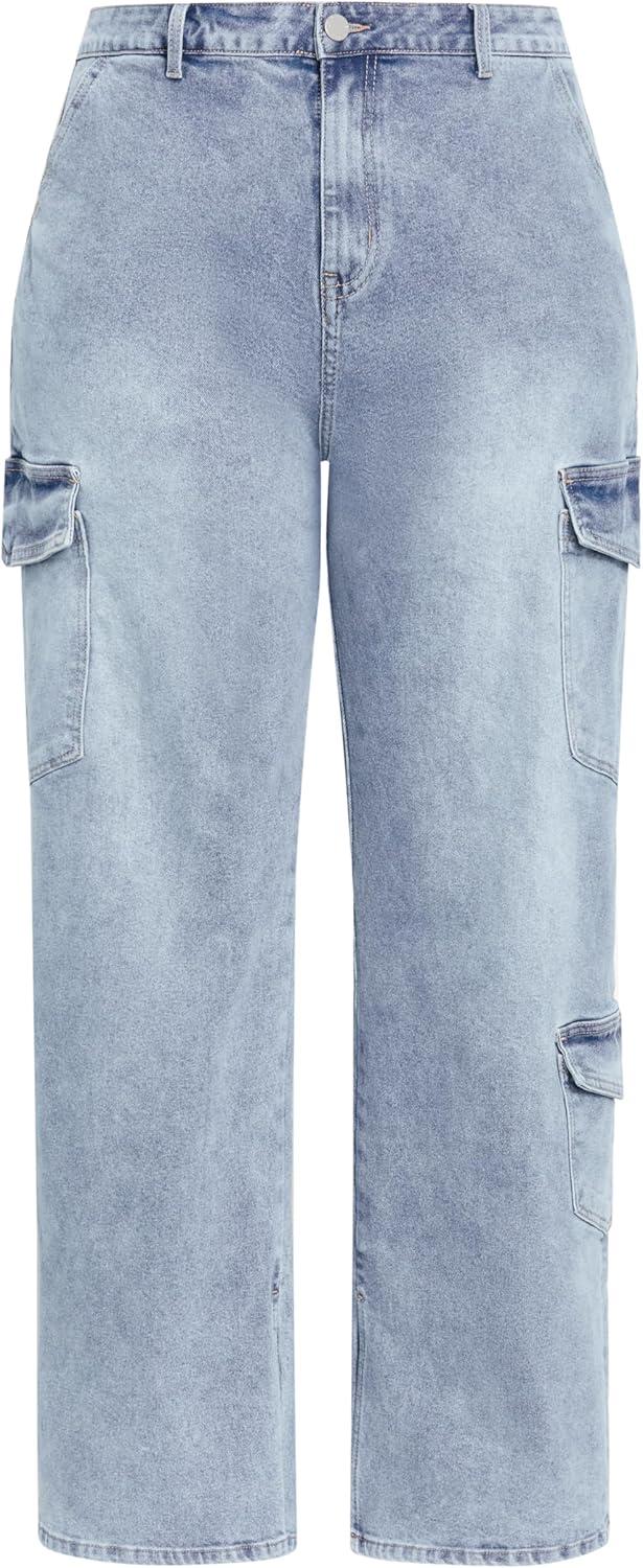 image:imageCity Chic Plus Size Jeans Cargo Luna Wide Leg JeanLight Denim