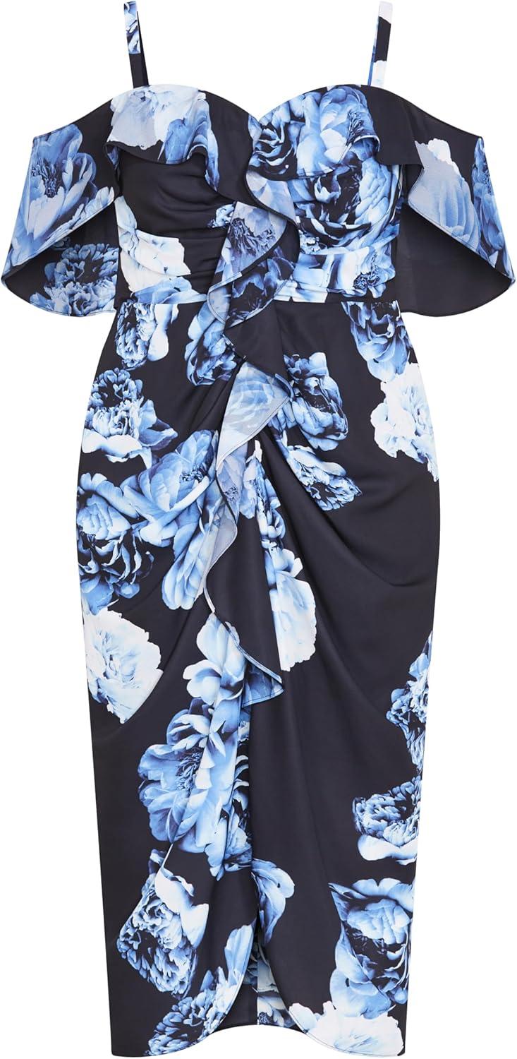 image:imageCity Chic Womens Plus Size Cocktail Dress Gina PrintBlue Rose