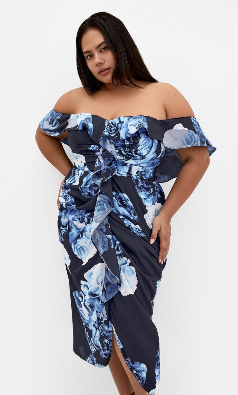 image:imageCity Chic Womens Plus Size Cocktail Dress Gina PrintBlue Rose