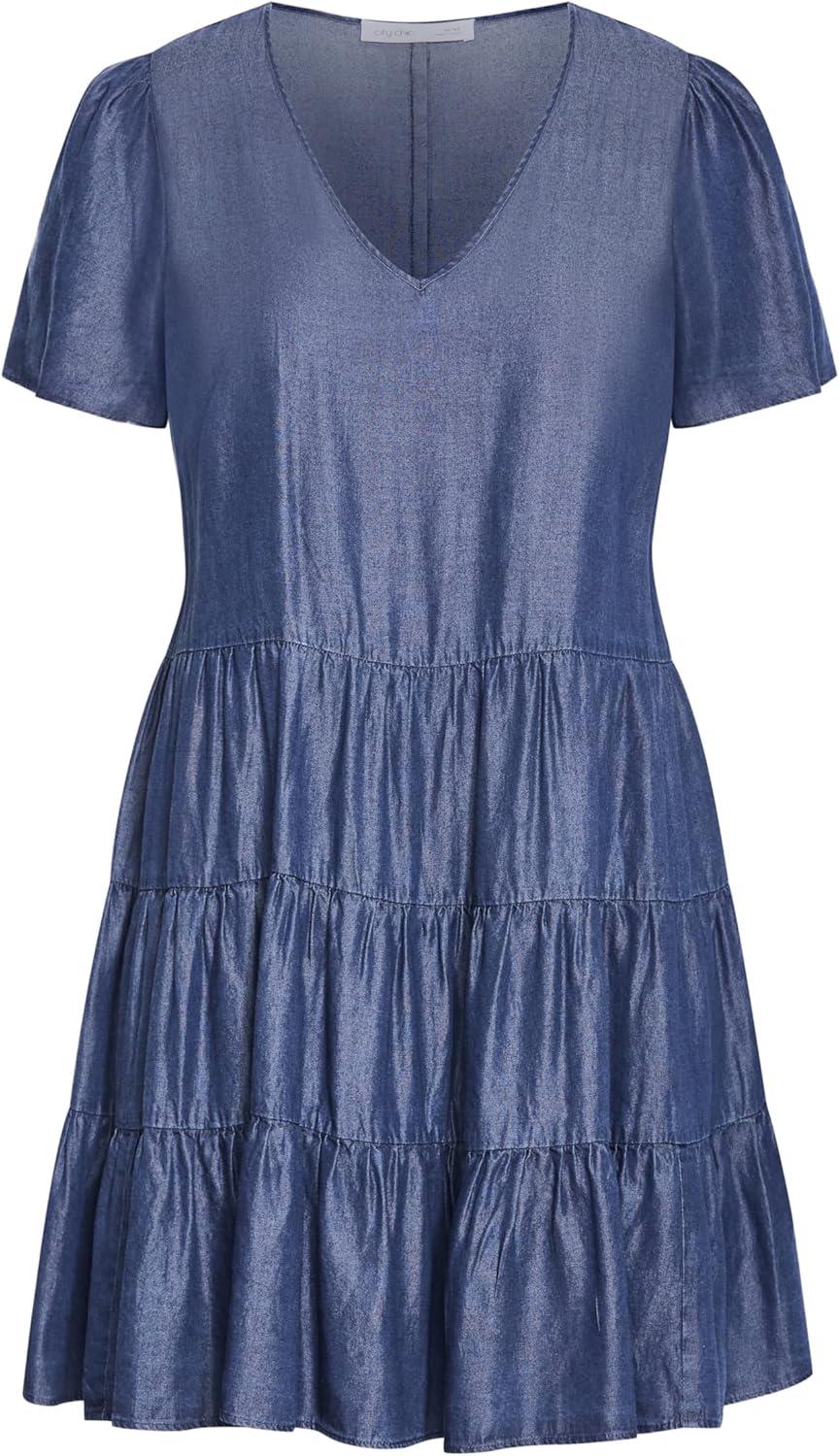 image:imageCity Chic Womens Plus Size Denim Tier DressDark Denim