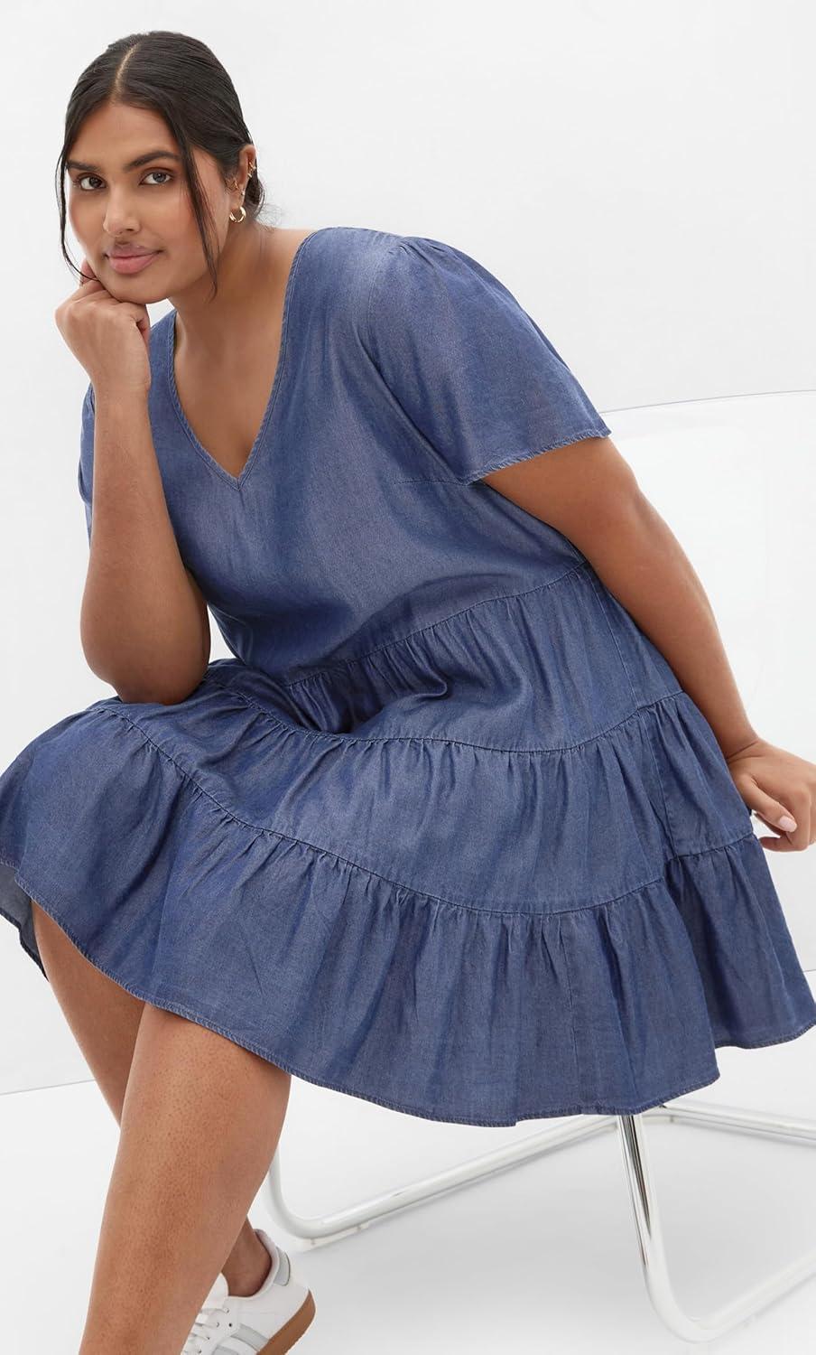 image:imageCity Chic Womens Plus Size Denim Tier DressDark Denim