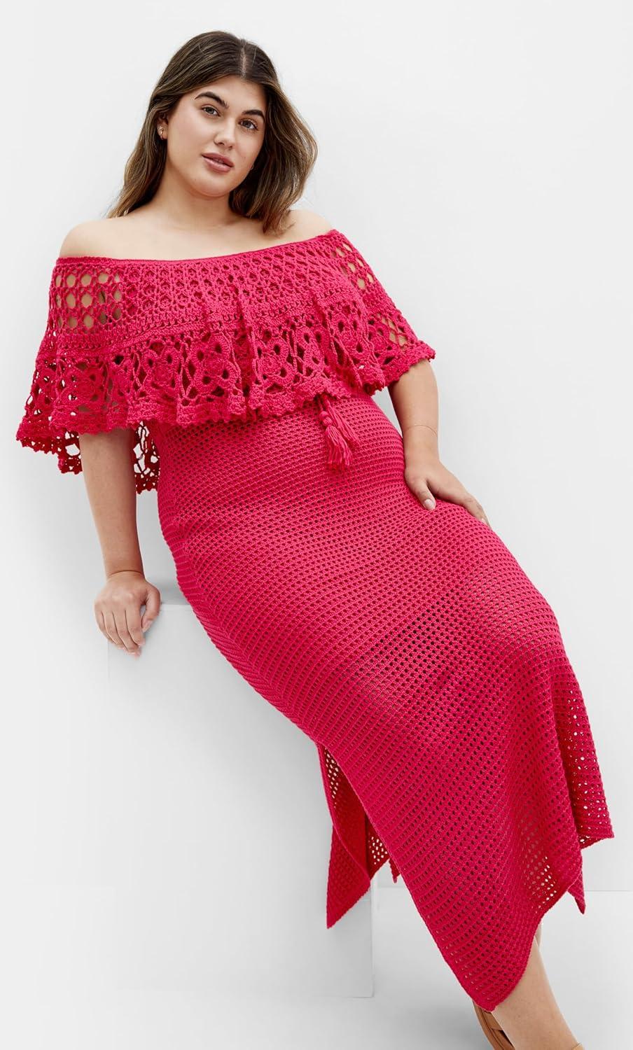 image:imageCity Chic Womens Plus Size Dress Callie CrochetRaspberry