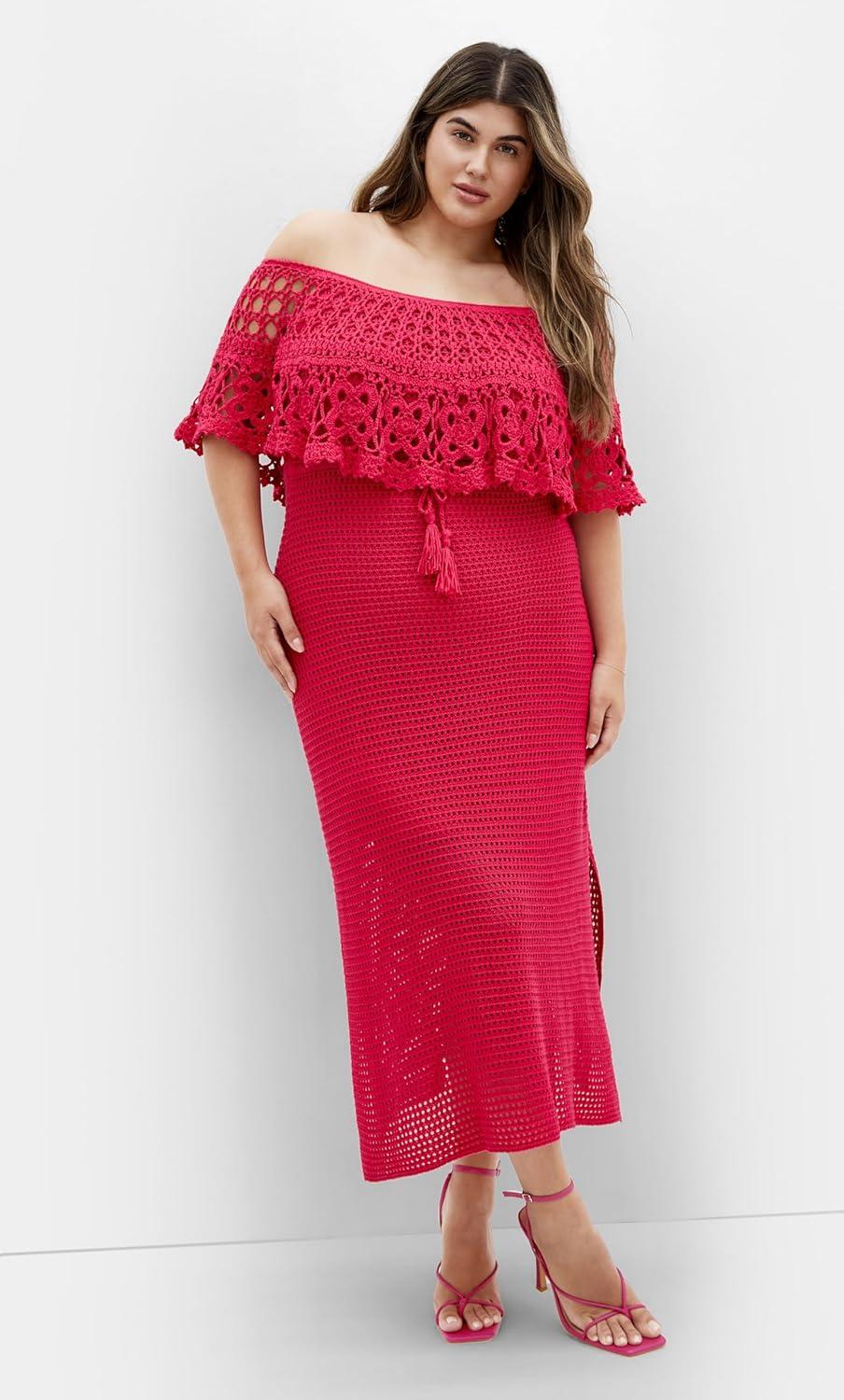 image:imageCity Chic Womens Plus Size Dress Callie CrochetRaspberry