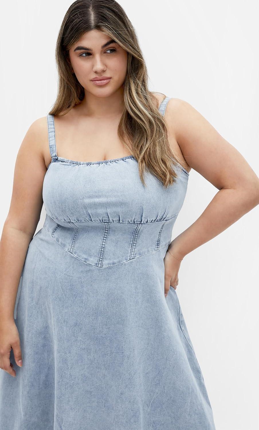 image:imageCity Chic Womens Plus Size Dress Denim CorsetLight Denim