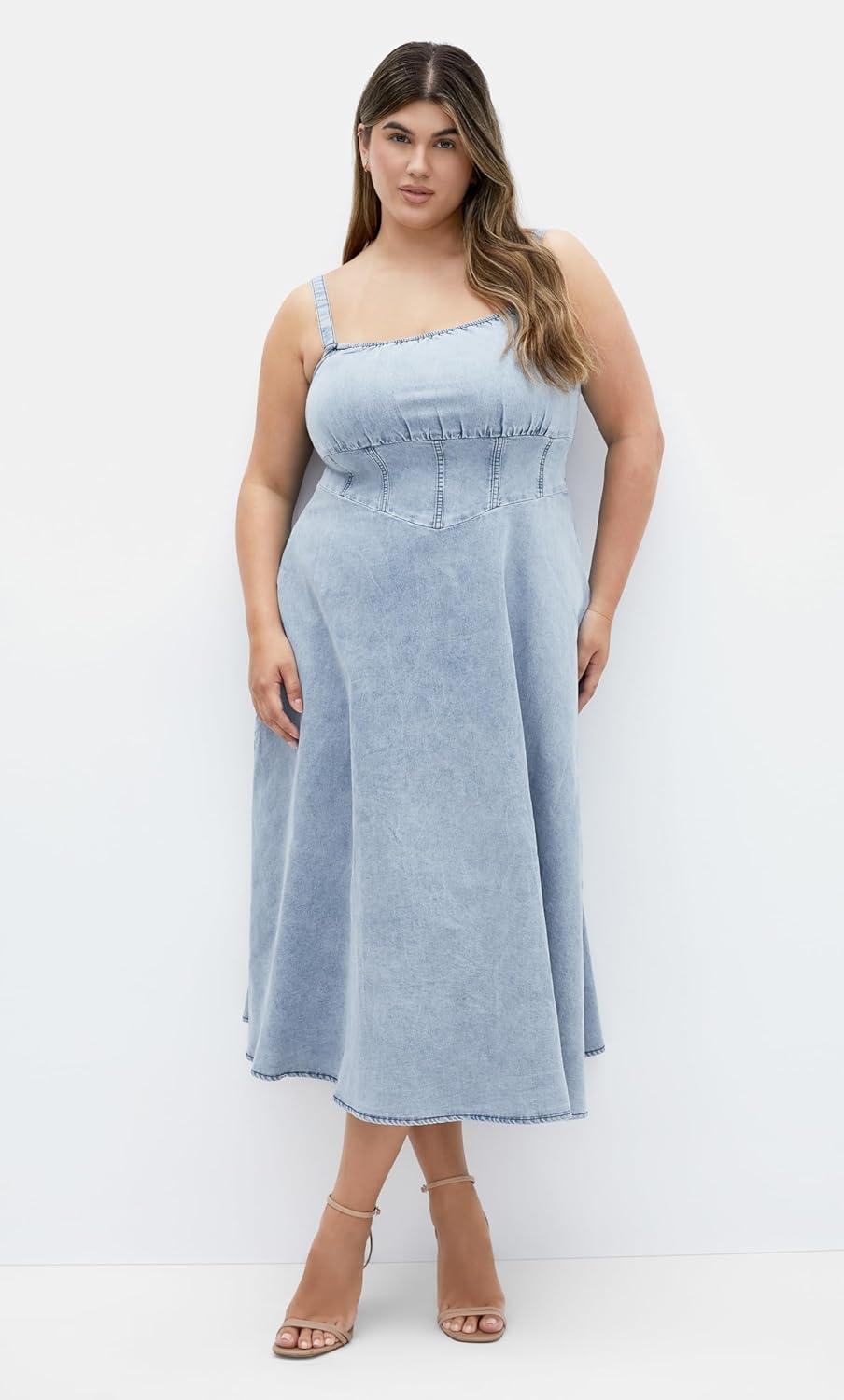 image:imageCity Chic Womens Plus Size Dress Denim CorsetLight Denim