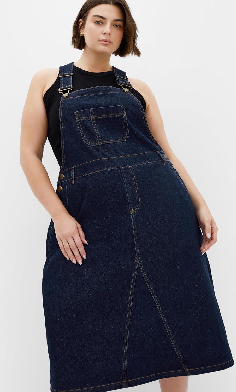 image:imageCity Chic Womens Plus Size Dress Pinafore MidiDark Denim