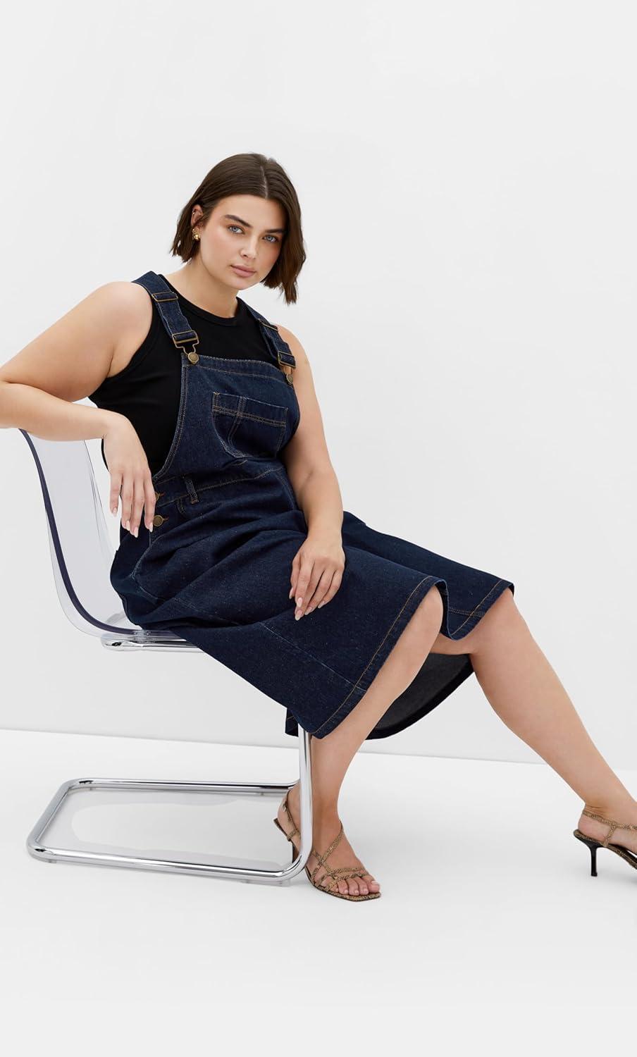 image:imageCity Chic Womens Plus Size Dress Pinafore MidiDark Denim