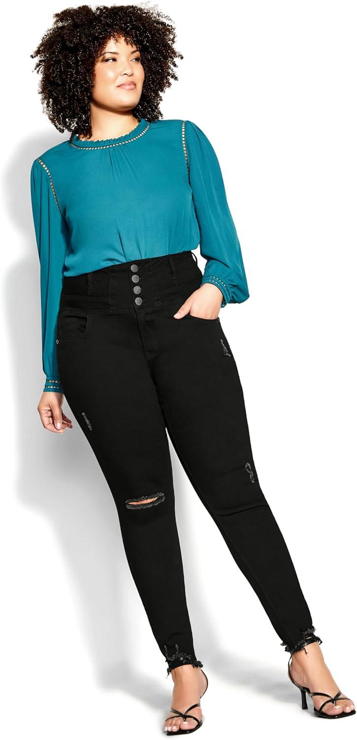 image:imageCity Chic Womens Plus Size Jean Harley Rip Vibes CorsetBlack Wash