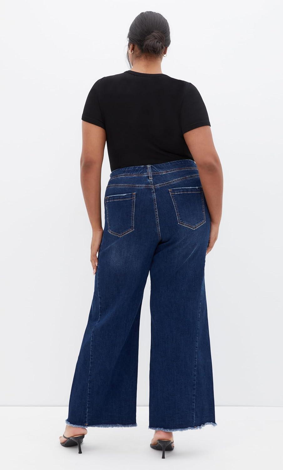 image:imageCity Chic Womens Plus Size Jeans Aliya Wide LegDenim Mid