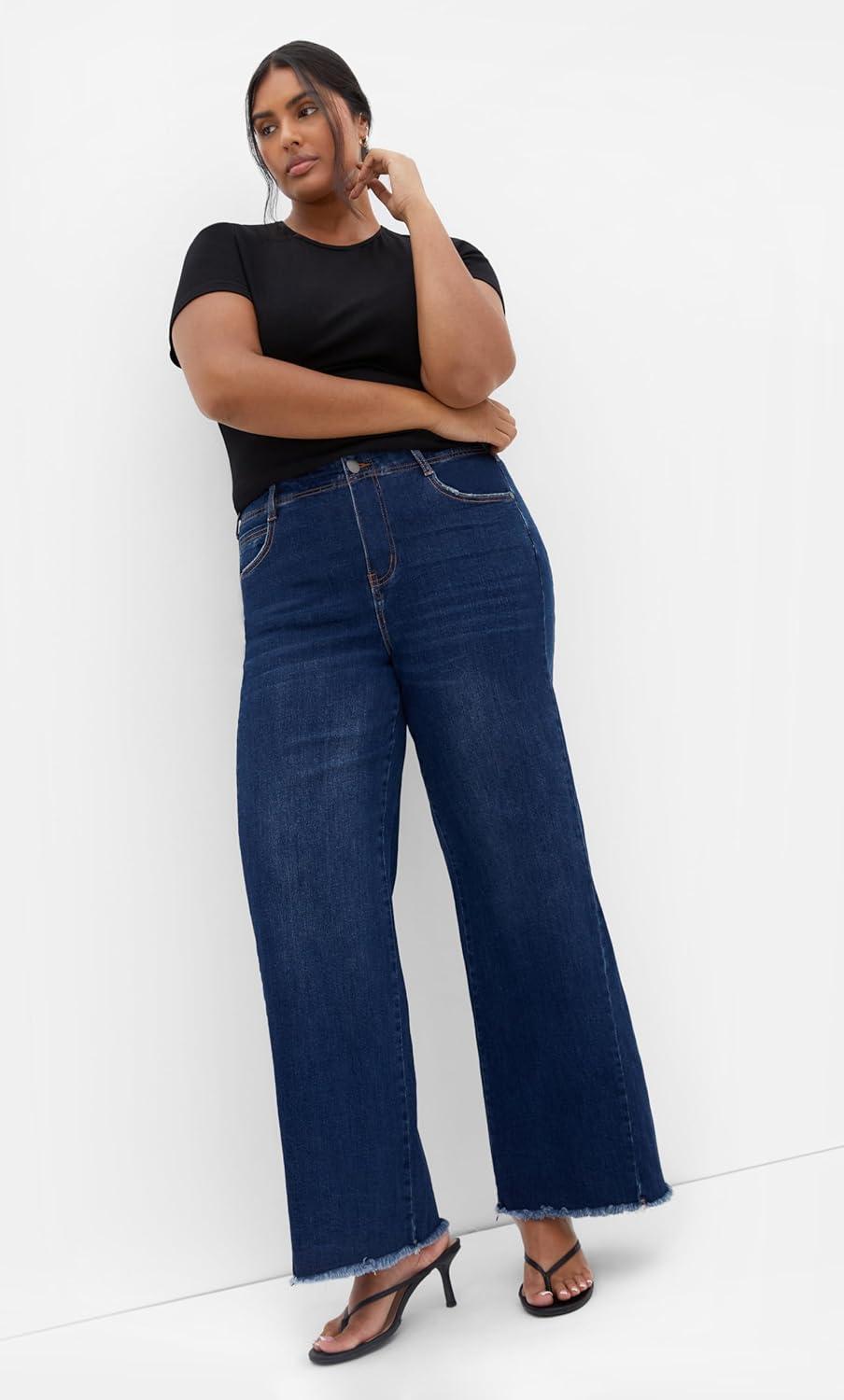 image:imageCity Chic Womens Plus Size Jeans Aliya Wide LegDenim Mid