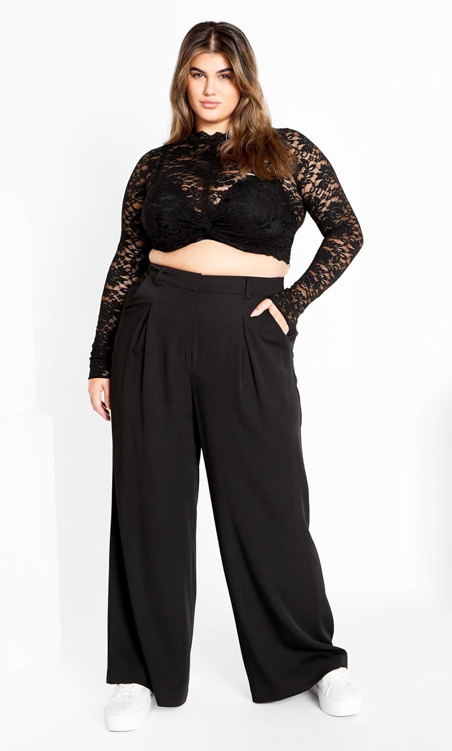 image:imageCity Chic Womens Plus Size Lace Frankie TopBlack